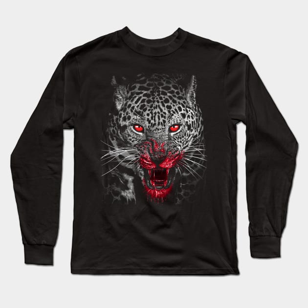 Predatory leopard full of blood Long Sleeve T-Shirt by albertocubatas